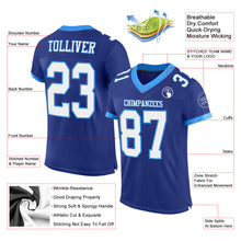 Laden Sie das Bild in den Galerie-Viewer, Custom Royal White-Powder Blue Mesh Authentic Football Jersey