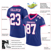 Laden Sie das Bild in den Galerie-Viewer, Custom Royal White-Pink Mesh Authentic Football Jersey