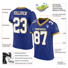 Laden Sie das Bild in den Galerie-Viewer, Custom Royal White-Old Gold Mesh Authentic Football Jersey