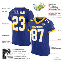 Laden Sie das Bild in den Galerie-Viewer, Custom Royal White-Gold Mesh Authentic Football Jersey