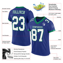 Laden Sie das Bild in den Galerie-Viewer, Custom Royal White-Kelly Green Mesh Authentic Football Jersey