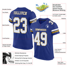 Laden Sie das Bild in den Galerie-Viewer, Custom Royal White-Old Gold Mesh Authentic Football Jersey