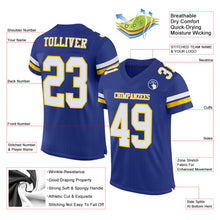 Laden Sie das Bild in den Galerie-Viewer, Custom Royal White-Yellow Mesh Authentic Football Jersey