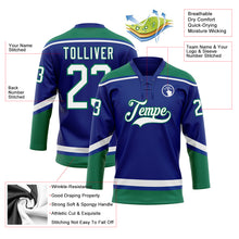 Load image into Gallery viewer, Custom Royal White-Kelly Green Hockey Lace Neck Jersey