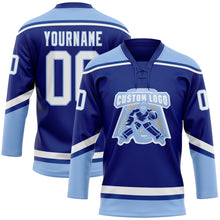 Load image into Gallery viewer, Custom Royal White-Light Blue Hockey Lace Neck Jersey
