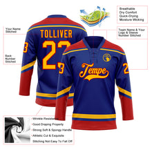 Load image into Gallery viewer, Custom Royal Gold-Red Hockey Lace Neck Jersey
