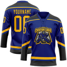 Load image into Gallery viewer, Custom Royal Gold-Black Hockey Lace Neck Jersey