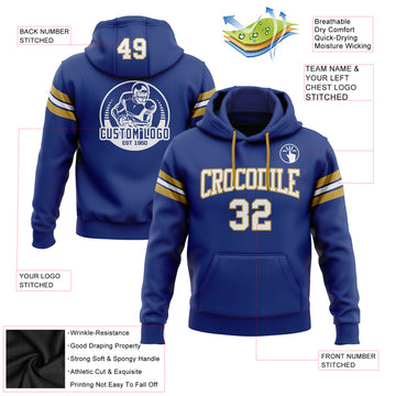 Custom Stitched Royal White-Old Gold Football Pullover Sweatshirt Hoodie