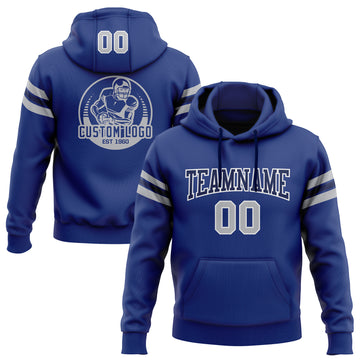 Custom Stitched Royal Gray-Navy Football Pullover Sweatshirt Hoodie