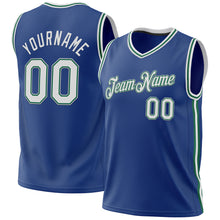 Загрузить изображение в средство просмотра галереи, Custom Royal Kelly Green-Gray Authentic Throwback Basketball Jersey