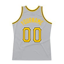 Load image into Gallery viewer, Custom Gray Gold-Black Authentic Throwback Basketball Jersey
