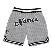 Laden Sie das Bild in den Galerie-Viewer, Custom Gray Black Pinstripe Black-White Authentic Basketball Shorts