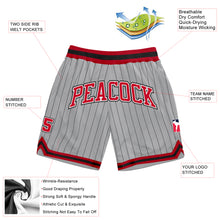 Laden Sie das Bild in den Galerie-Viewer, Custom Gray Black Pinstripe Red-White Authentic Basketball Shorts
