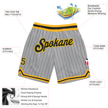 Laden Sie das Bild in den Galerie-Viewer, Custom Gray Black Pinstripe Black-Gold Authentic Basketball Shorts
