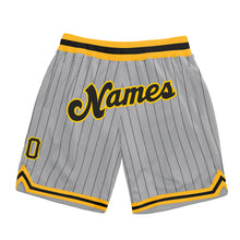 Laden Sie das Bild in den Galerie-Viewer, Custom Gray Black Pinstripe Black-Gold Authentic Basketball Shorts