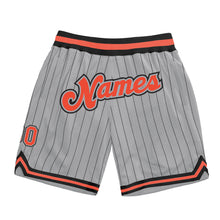 Laden Sie das Bild in den Galerie-Viewer, Custom Gray Black Pinstripe Orange-Black Authentic Basketball Shorts
