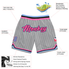 Laden Sie das Bild in den Galerie-Viewer, Custom Gray Black Pinstripe Pink-Light Blue Authentic Basketball Shorts