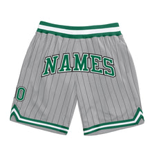 Laden Sie das Bild in den Galerie-Viewer, Custom Gray Black Pinstripe Kelly Green-White Authentic Basketball Shorts