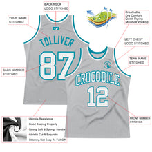 Загрузить изображение в средство просмотра галереи, Custom Gray White-Teal Authentic Throwback Basketball Jersey