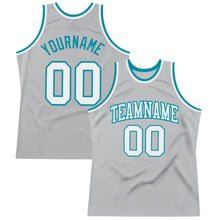 Загрузить изображение в средство просмотра галереи, Custom Gray White-Teal Authentic Throwback Basketball Jersey