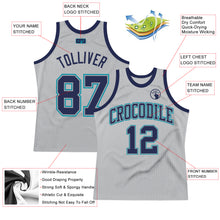 Laden Sie das Bild in den Galerie-Viewer, Custom Gray Navy-Teal Authentic Throwback Basketball Jersey