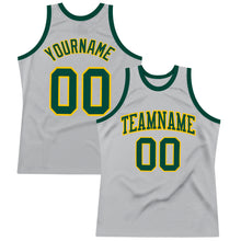 Laden Sie das Bild in den Galerie-Viewer, Custom Gray Green-Gold Authentic Throwback Basketball Jersey