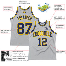 Charger l'image dans la galerie, Custom Gray Navy-Gold Authentic Throwback Basketball Jersey