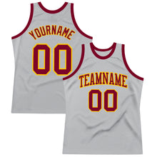 Laden Sie das Bild in den Galerie-Viewer, Custom Gray Maroon-Gold Authentic Throwback Basketball Jersey