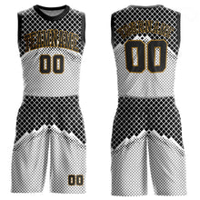 Load image into Gallery viewer, Custom Gray Black-Old Gold Round Neck Sublimation Basketball Suit Jersey