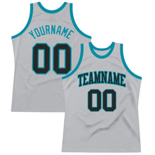 Load image into Gallery viewer, Custom Gray Black-Teal Authentic Throwback Basketball Jersey