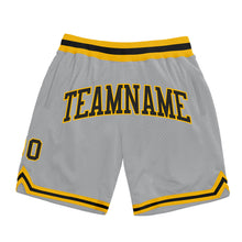 Laden Sie das Bild in den Galerie-Viewer, Custom Gray Black-Gold Authentic Throwback Basketball Shorts