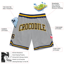 Загрузить изображение в средство просмотра галереи, Custom Gray Navy-Gold Authentic Throwback Basketball Shorts