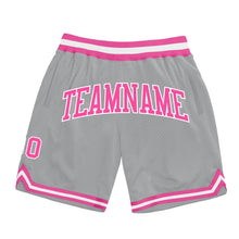 Laden Sie das Bild in den Galerie-Viewer, Custom Gray Pink-White Authentic Throwback Basketball Shorts