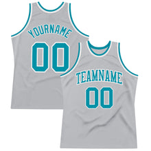 Загрузить изображение в средство просмотра галереи, Custom Gray Teal-White Authentic Throwback Basketball Jersey