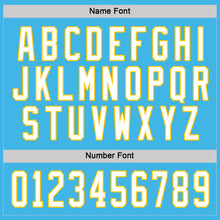 Load image into Gallery viewer, Custom Sky Blue White-Gold Hockey Jersey