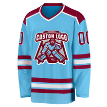 Load image into Gallery viewer, Custom Sky Blue Maroon-White Hockey Jersey