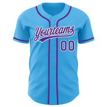 Laden Sie das Bild in den Galerie-Viewer, Custom Sky Blue Purple-White Authentic Baseball Jersey