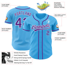 Laden Sie das Bild in den Galerie-Viewer, Custom Sky Blue Purple-White Authentic Baseball Jersey