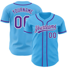 Laden Sie das Bild in den Galerie-Viewer, Custom Sky Blue Purple-White Authentic Baseball Jersey