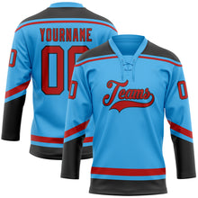 Load image into Gallery viewer, Custom Sky Blue Red-Black Hockey Lace Neck Jersey