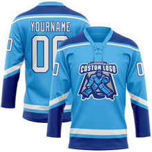 Load image into Gallery viewer, Custom Sky Blue White-Royal Hockey Lace Neck Jersey