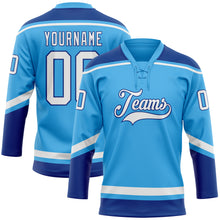 Load image into Gallery viewer, Custom Sky Blue White-Royal Hockey Lace Neck Jersey