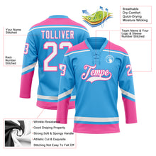 Load image into Gallery viewer, Custom Sky Blue White-Pink Hockey Lace Neck Jersey