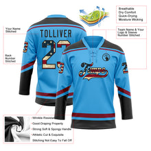 Load image into Gallery viewer, Custom Sky Blue Vintage USA Flag Black-Maroon Hockey Lace Neck Jersey