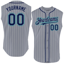 Charger l'image dans la galerie, Custom Gray Navy Pinstripe Teal Authentic Sleeveless Baseball Jersey