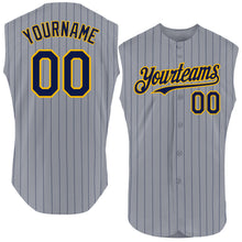 Charger l'image dans la galerie, Custom Gray Navy Pinstripe Gold Authentic Sleeveless Baseball Jersey