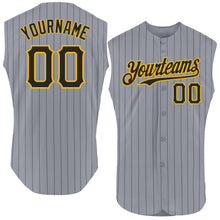 Charger l'image dans la galerie, Custom Gray Black Pinstripe Gold Authentic Sleeveless Baseball Jersey