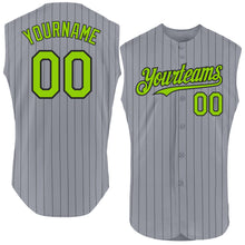 Laden Sie das Bild in den Galerie-Viewer, Custom Gray Black Pinstripe Neon Green Authentic Sleeveless Baseball Jersey