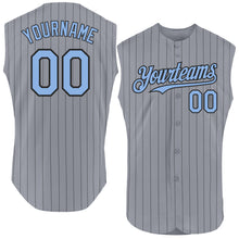 Charger l'image dans la galerie, Custom Gray Black Pinstripe Light Blue Authentic Sleeveless Baseball Jersey