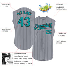 Charger l'image dans la galerie, Custom Gray Black Pinstripe Teal Authentic Sleeveless Baseball Jersey